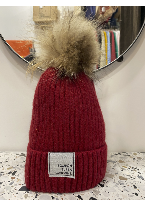 bonnet en maille cotelee avec pompon pour homme rouge homme